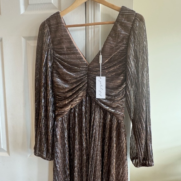 Petal & Pup Lustre Long Sleeve Midi Dress - Bronze (NWT) - Picture 4 of 5